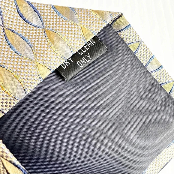 Vitorofolo Silk Tie Gold and Blue Geometric Print - Picture 9 of 9